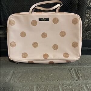 kate spade Blush Pink Cosmetic Case with Gold Glitter Polka Dots